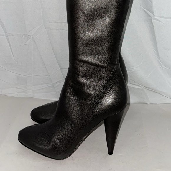 38.5/8❤️ PRADA Metallic Gray Over The Knee High Heel Leather Boots ITALY OTK - Picture 1 of 8